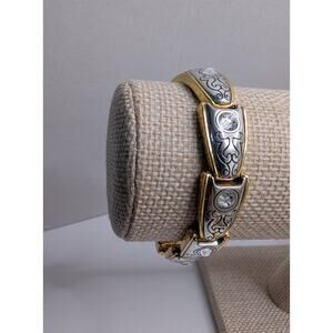 Brighton Two-Tone Crystal Accent Link Bracelet 7.5 Inch Length